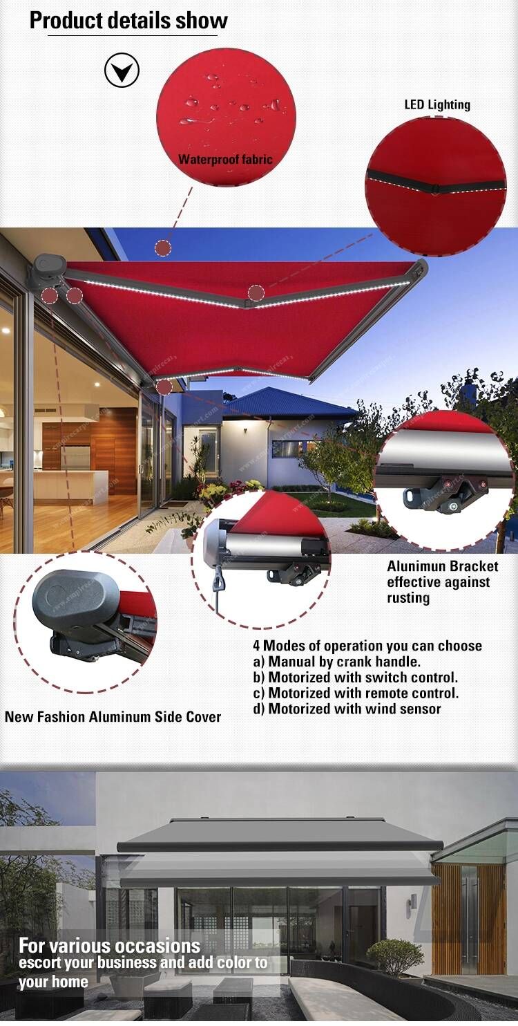 Full-Cassette Retractable Awning with LED light